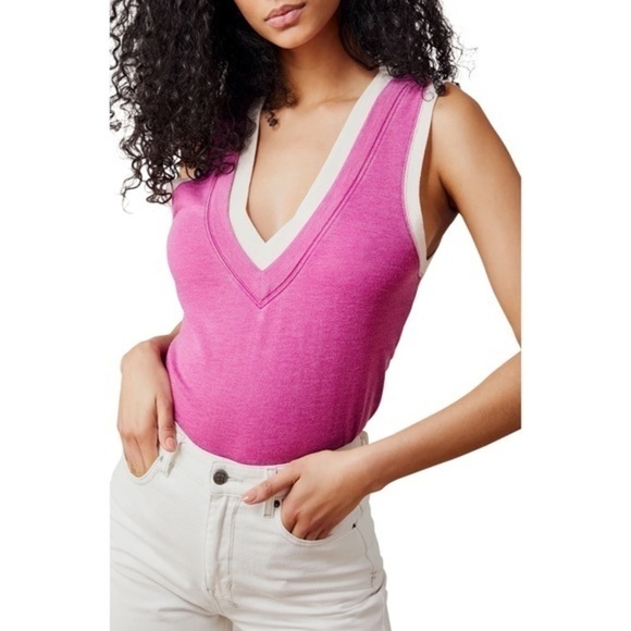 NWT Free People Cozy Cool Girl Tank Bodysuit in Dragonfruit - Picture 2 of 6